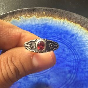 Vintage-Inspired Sterling Silver Garnet CZ Ring.